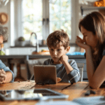 family at table with young son looking at a device. When your child is already viewing porn: Sexpectations - a book of hope and help